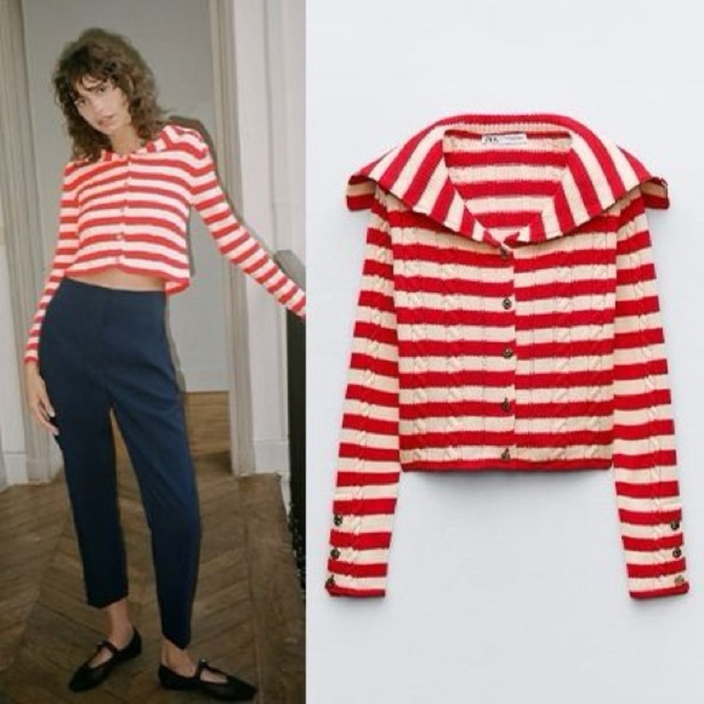 NWT Zara Red and White Striped Cardigan - Picture 4 of 6